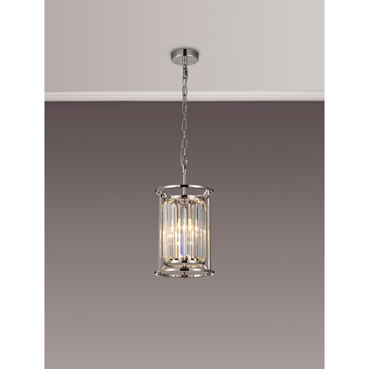 Idolite Petra Single Pendant/Semi-Flush Ceiling Light Polished Nickel With Clear Crystal