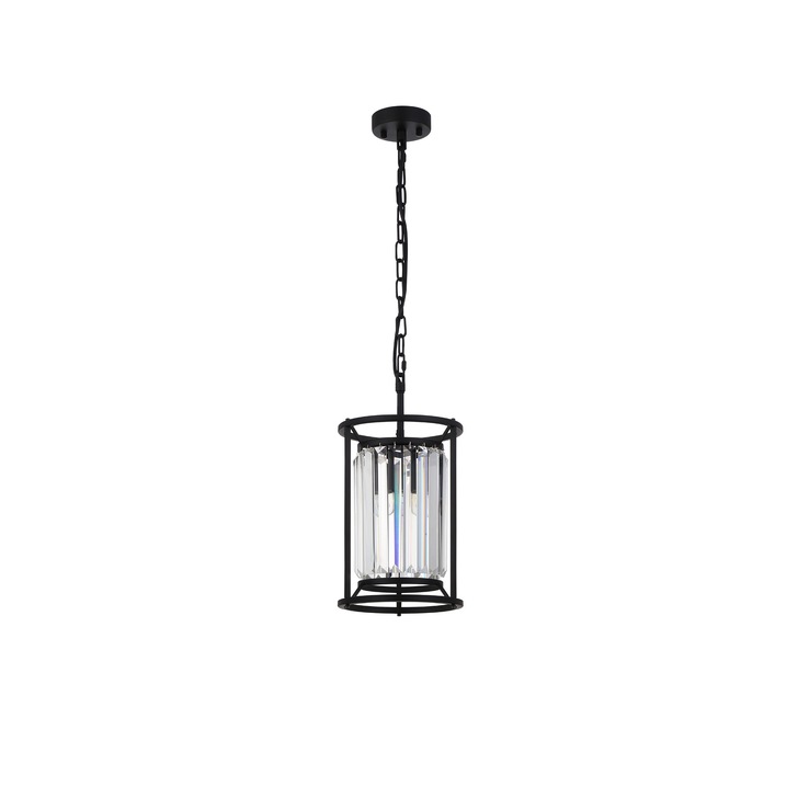 Idolite Petra Single Pendant/Semi-Flush Ceiling Light Satin Black With Clear Crystal