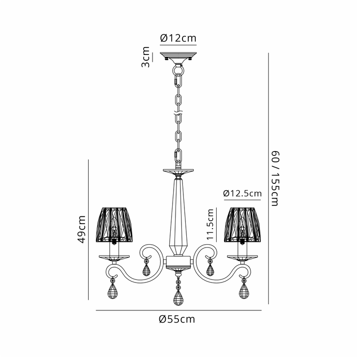 Idolite Piti Antique Brass 4 Light Crystal Chandelier Complete With Crystal Shades