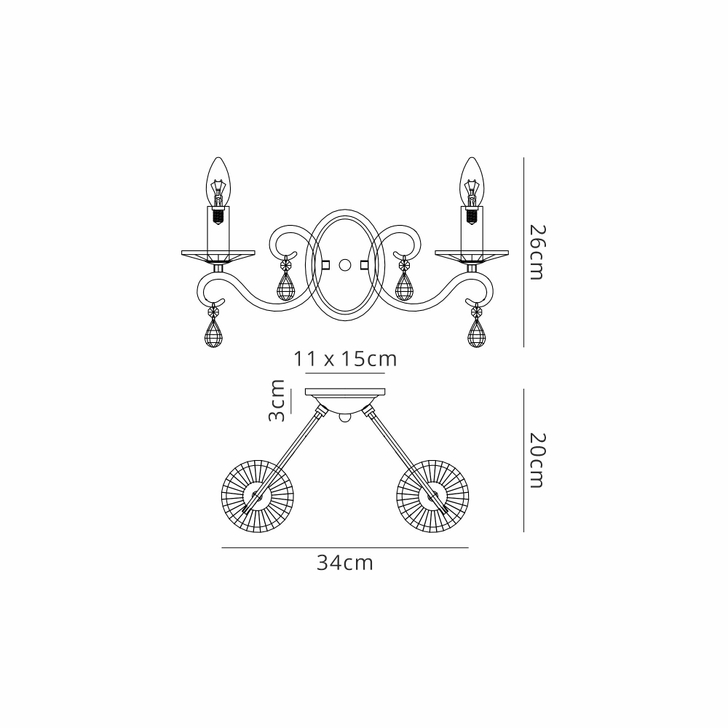 Idolite Piti French Gold Finish Double Crystal Wall Light