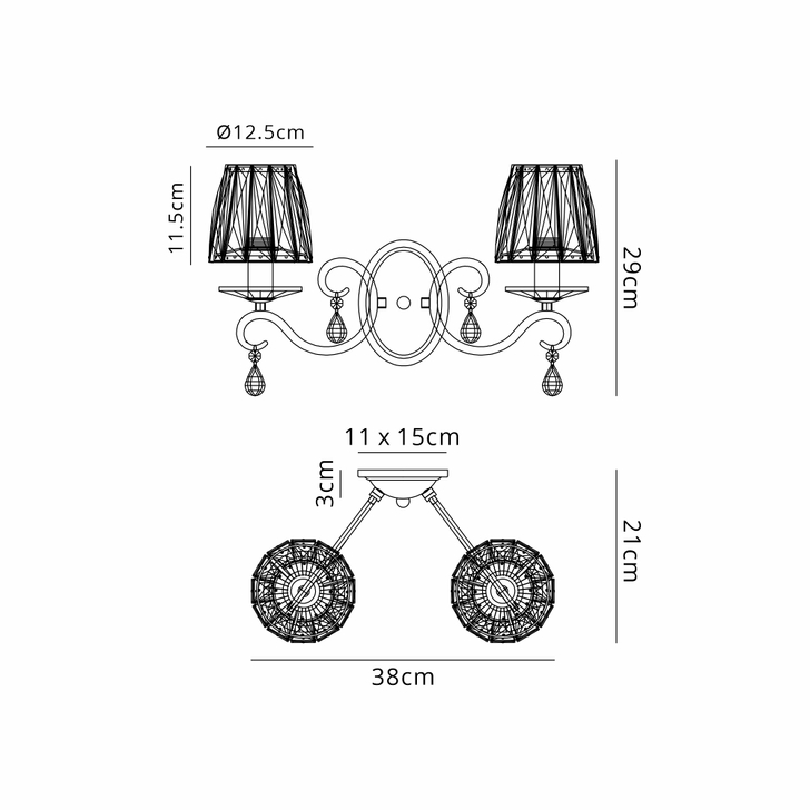 Idolite Piti French Gold Finish Double Crystal Wall Light Complete With Crystal Shades