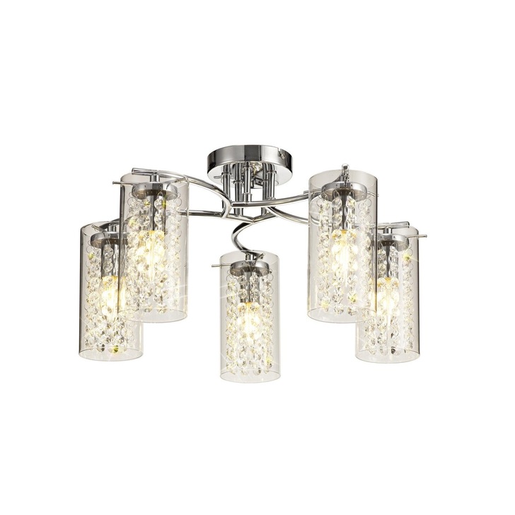 Idolite Plaistow Polished Chrome 5 Light Flush Crystal Ceiling Light