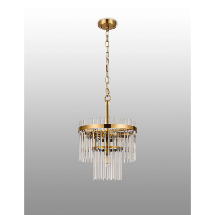 Idolite Ronan 30cm Pendant/Semi Ceiling 4 Light E14, Brass/Clear Glass Rods