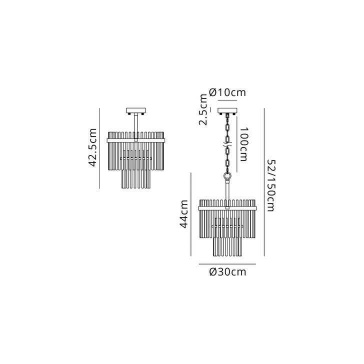 Idolite Ronan 30cm Pendant/Semi Ceiling 4 Light E14, Brown Oxide/Smoke Glass Rods
