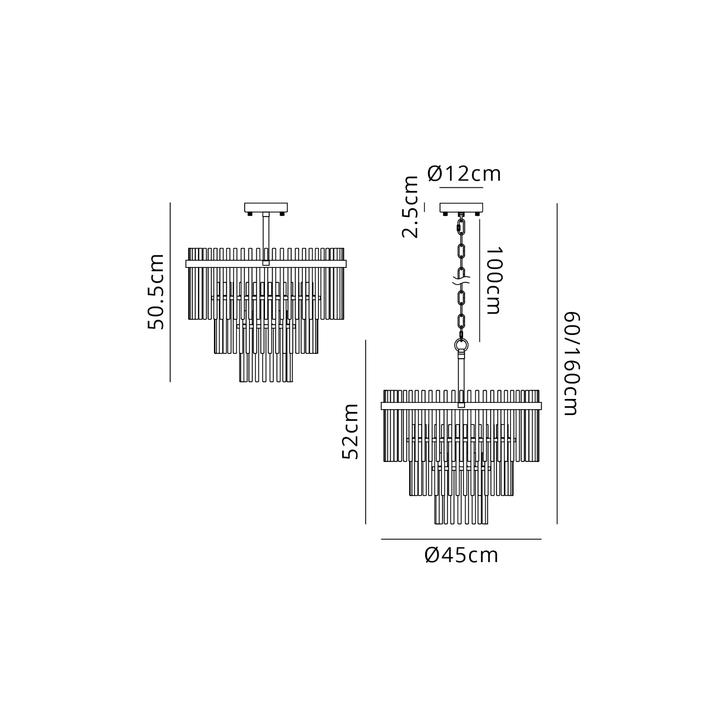 Idolite Ronan 45cm Pendant/Semi Ceiling 7 Light E14, Brown Oxide/Clear Glass Rods
