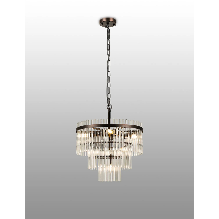 Idolite Ronan 45cm Pendant/Semi Ceiling 7 Light E14, Brown Oxide/Clear Glass Rods
