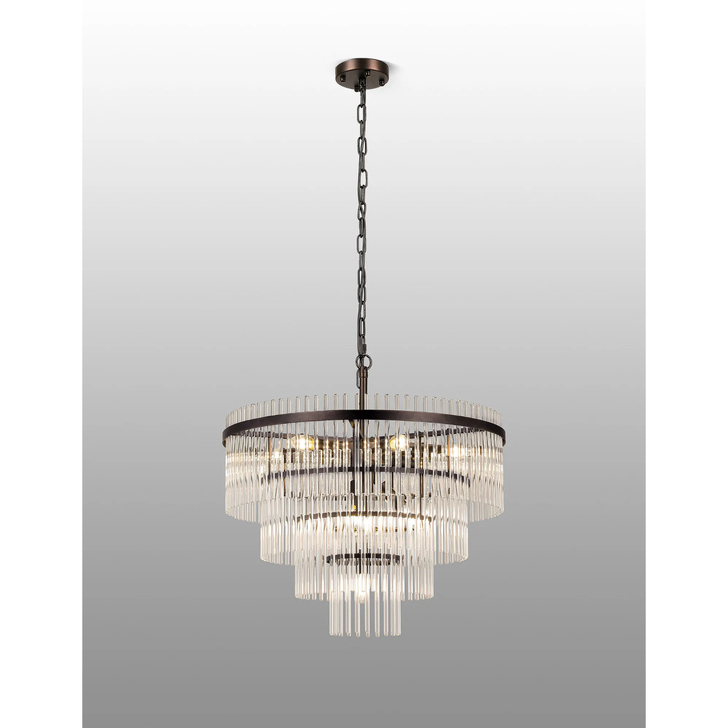 Idolite Ronan 60cm Pendant/Semi Ceiling 10 Light E14, Brown Oxide/Clear Glass Rods