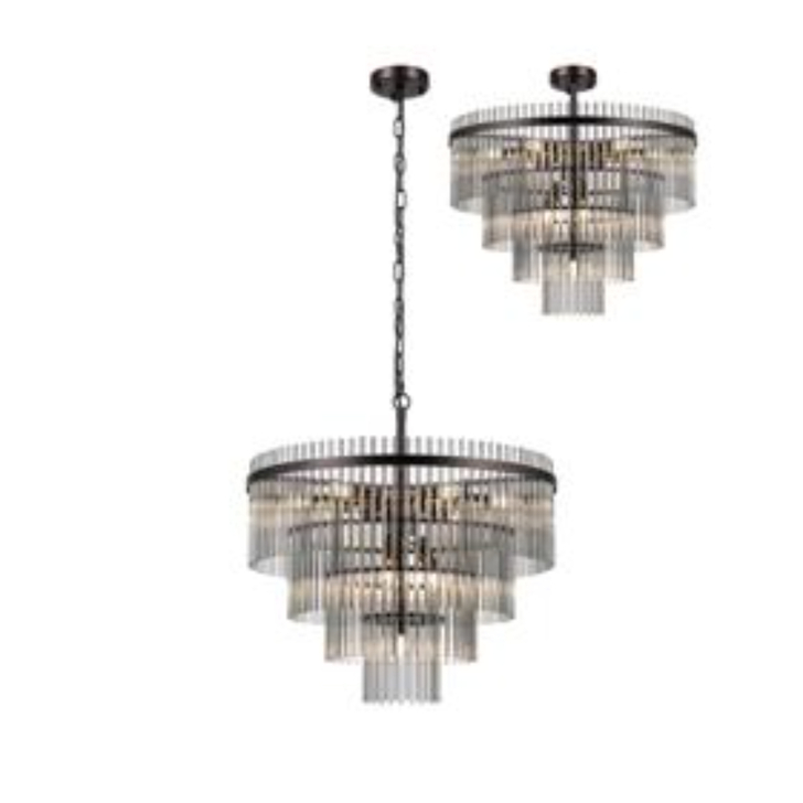 Idolite Ronan 60cm Pendant/Semi Ceiling 10 Light E14, Brown Oxide/Smoke Glass Rods