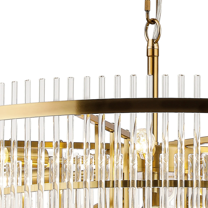 Idolite Ronan 77cm Pendant/Semi Ceiling 15 Light E14, Brass/Clear Glass Rods