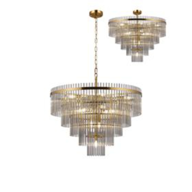 Idolite Ronan 77cm Pendant/Semi Ceiling 15 Light E14, Brass/Smoke Glass Rods