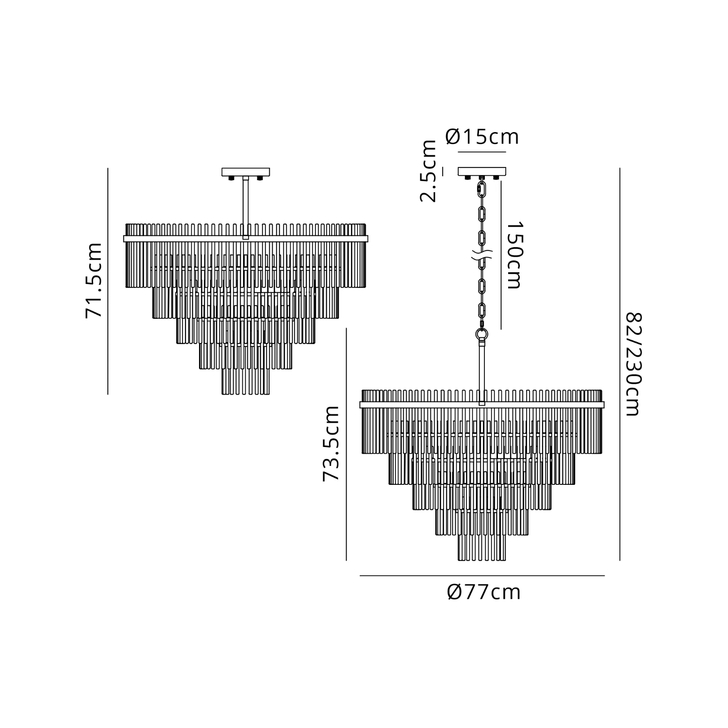 Idolite Ronan 77cm Pendant/Semi Ceiling 15 Light E14, Brown Oxide/Smoke Glass Rods