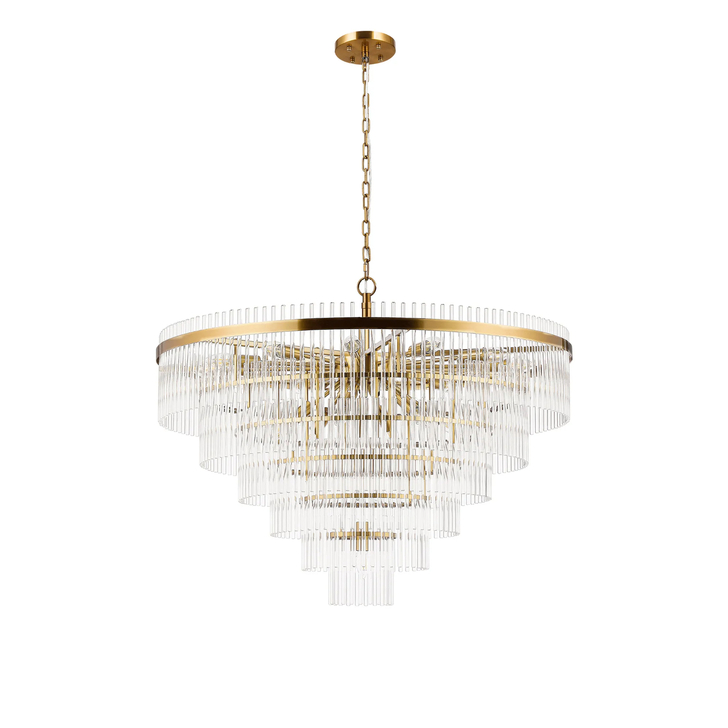 Idolite Ronan 96cm Pendant/Semi Ceiling 22 Light E14, Brass/Clear Glass Rods