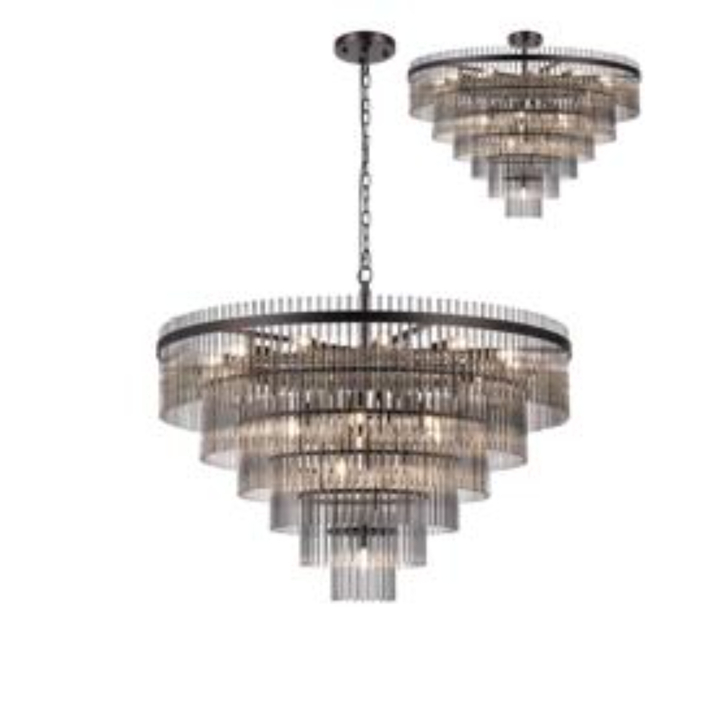 Idolite Ronan 96cm Pendant/Semi Ceiling 22 Light E14, Brown Oxide/Smoke Glass Rods