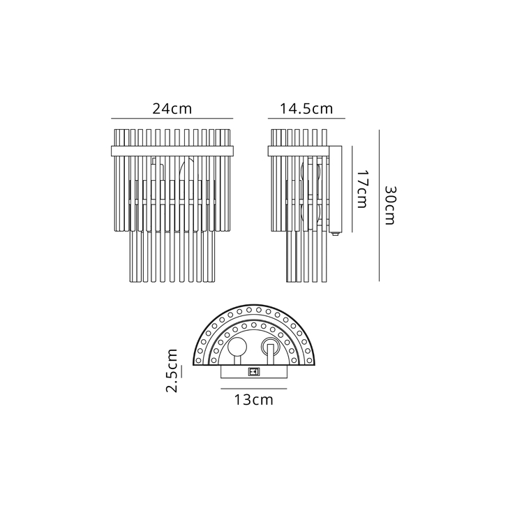 Idolite Ronan Wall Lamp 2 Light E14, Brass/Smoke Glass Rods