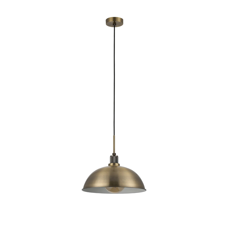 Idolite Rumi Antique Brass Knurled Pendant Light With Antique Brass Metal Dome Shade
