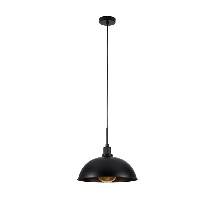 Idolite Rumi Black Knurled Pendant Light With Black Metal Dome Shade