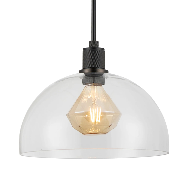 Idolite Rumi Black Knurled Pendant Light With Clear Dome Shade