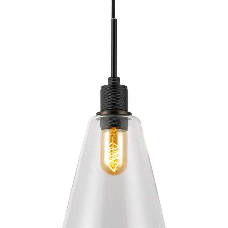 Idolite Rumi Black Knurled Pendant Light With Clear Kite Shade