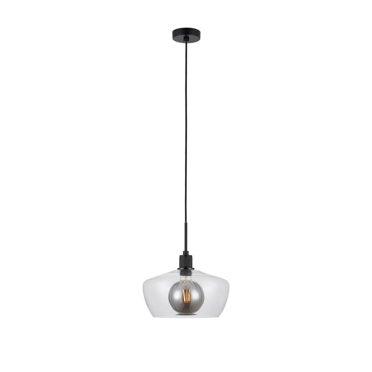 Idolite Rumi Black Knurled Pendant Light With Clear Trapezium Shade