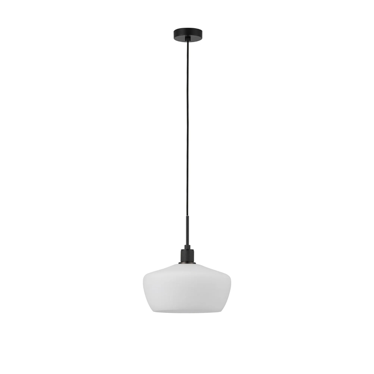 Idolite Rumi Black Knurled Pendant Light With Opal Trapezium Shade