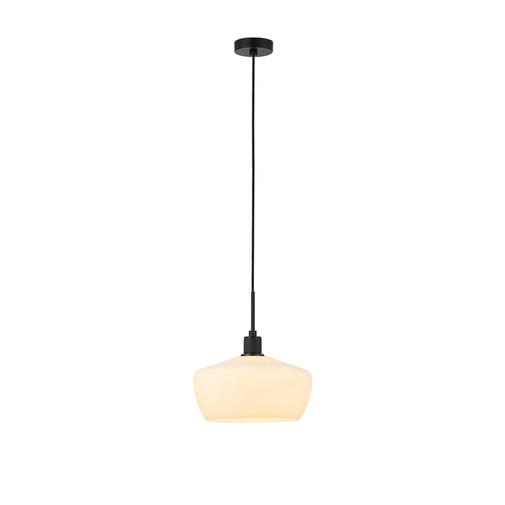 Idolite Rumi Black Knurled Pendant Light With Opal Trapezium Shade
