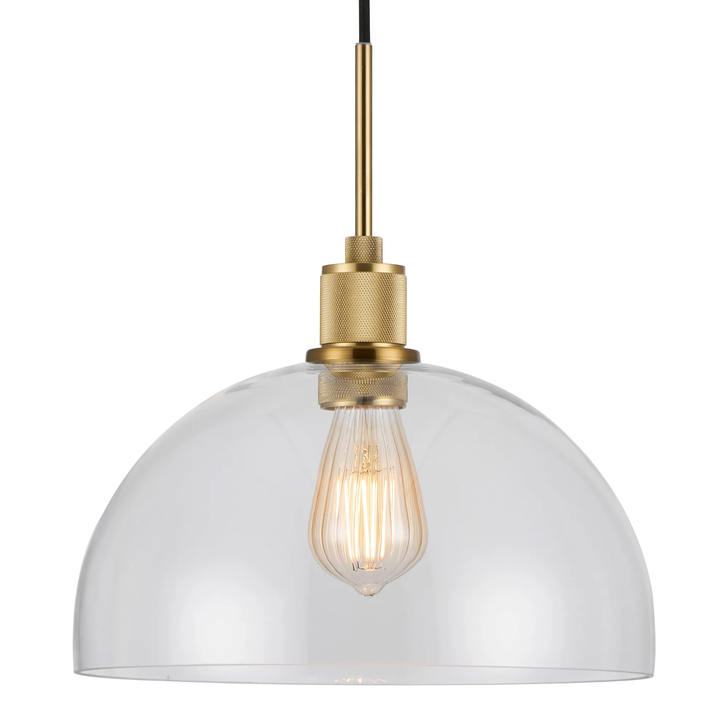 Idolite Rumi Brass Knurled Pendant Light With Clear Dome Shade