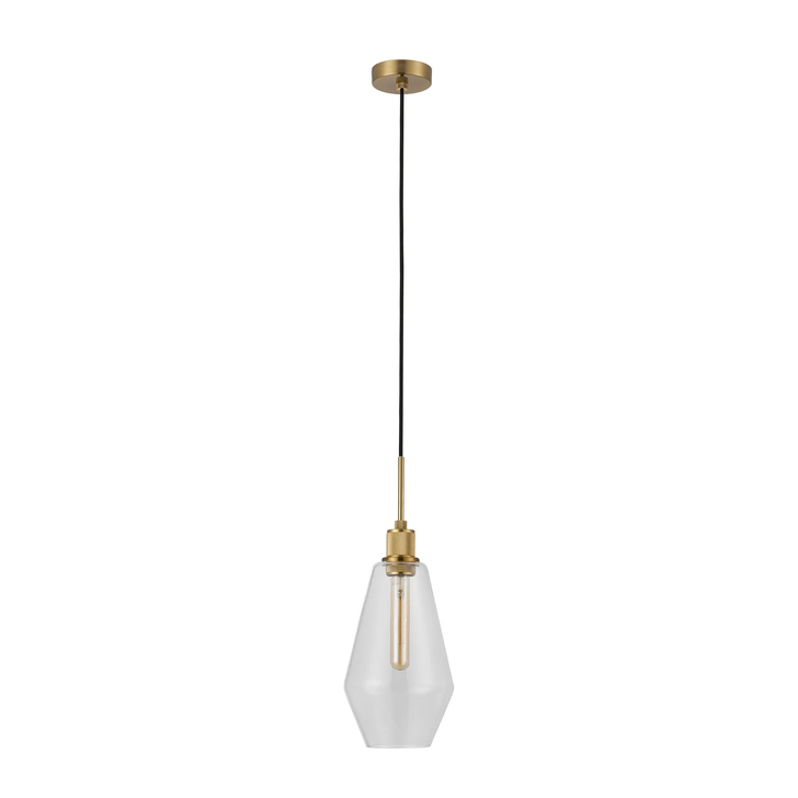 Idolite Rumi Brass Knurled Pendant Light With Clear Kite Shade