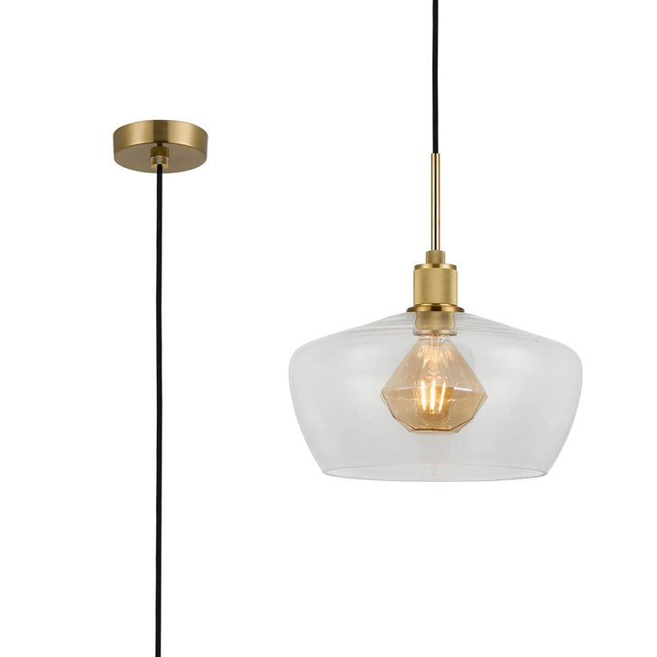 Idolite Rumi Brass Knurled Pendant Light With Clear Trapezium Shade