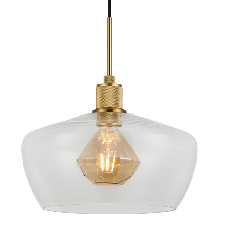 Idolite Rumi Brass Knurled Pendant Light With Clear Trapezium Shade