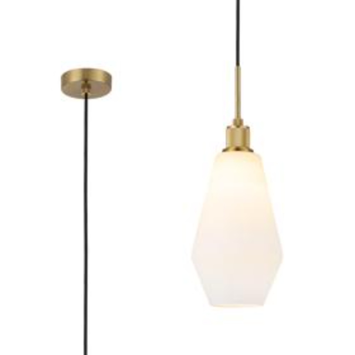 Idolite Rumi Brass Knurled Pendant Light With Opal Kite Shade