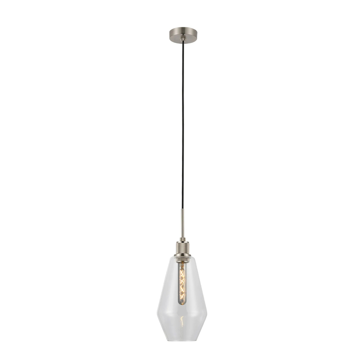 Idolite Rumi Satin Nickel Knurled Pendant Light With Clear Kite Shade