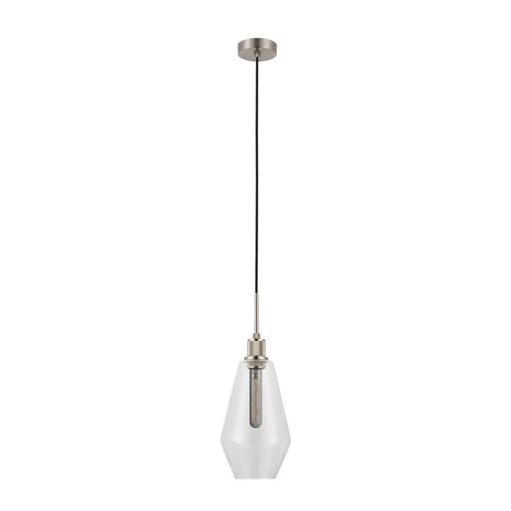 Idolite Rumi Satin Nickel Knurled Pendant Light With Clear Kite Shade