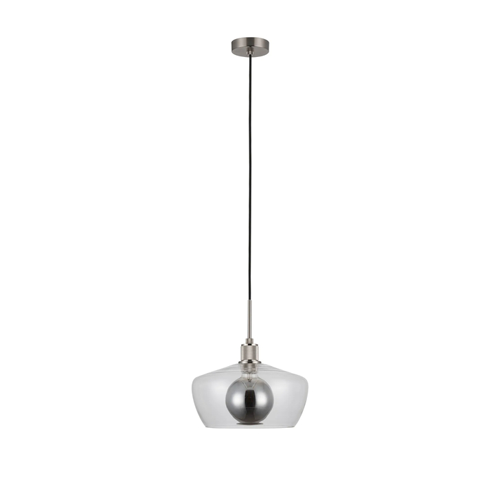 Idolite Rumi Satin Nickel Knurled Pendant Light With Clear Trapezium Shade