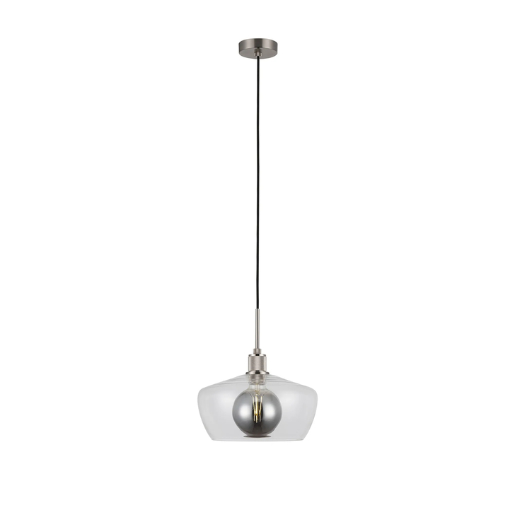 Idolite Rumi Satin Nickel Knurled Pendant Light With Clear Trapezium Shade