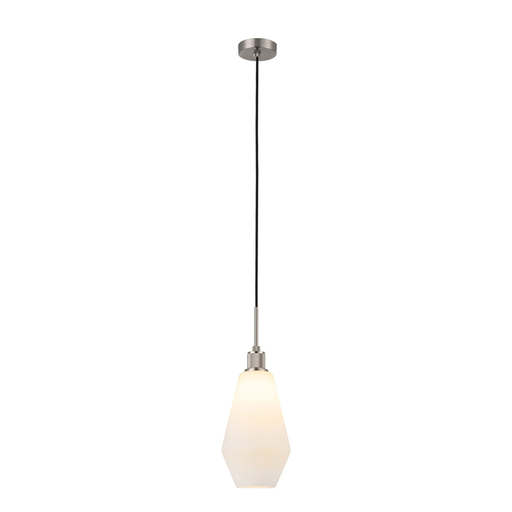 Idolite Rumi Satin Nickel Knurled Pendant Light With Opal Kite Shade