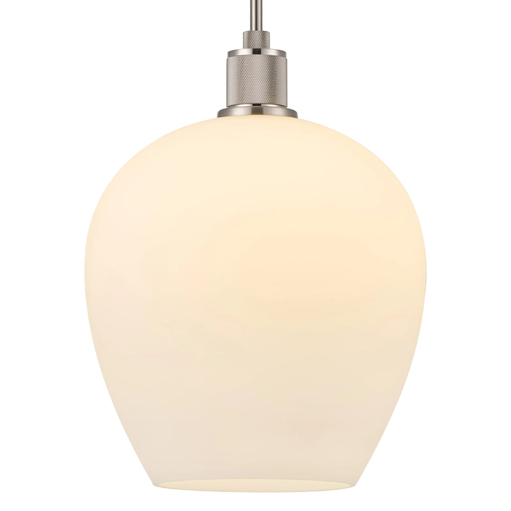 Idolite Rumi Satin Nickel Knurled Pendant Light With Opal Shade