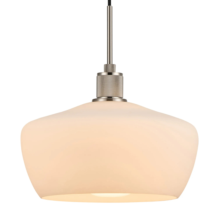 Idolite Rumi Satin Nickel Knurled Pendant Light With Opal Trapezium Shade