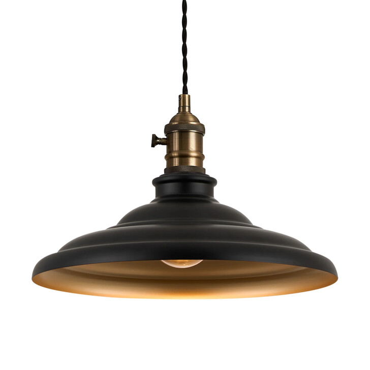 Idolite Sejal 35cm 1 Light Braided Pendant: Round Tiered Metal Shade: Antique Brass/Black/Matt Black/Gold