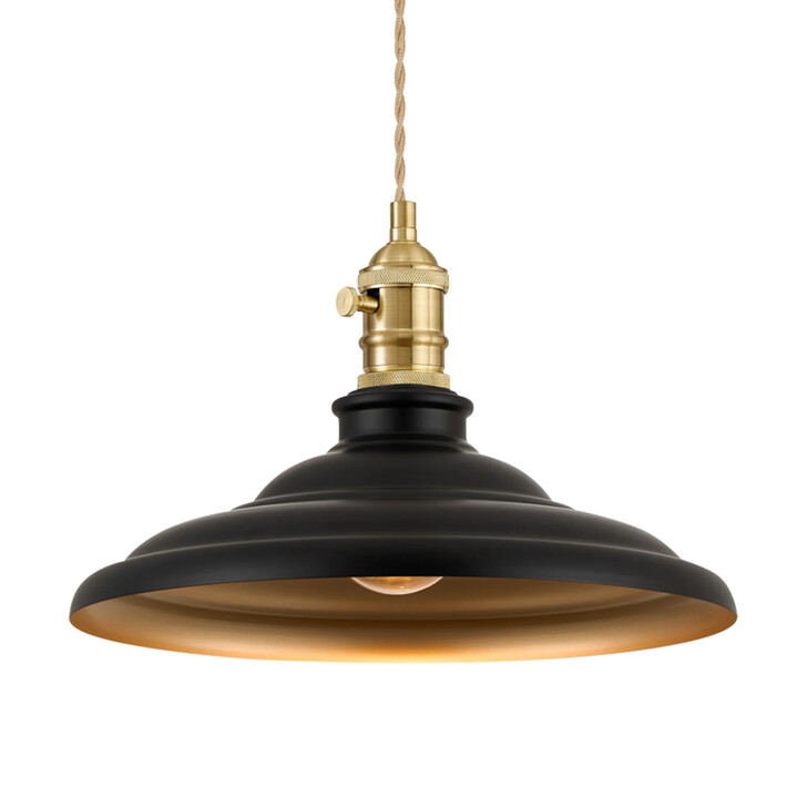 Idolite Sejal 35cm 1 Light Braided Pendant: Round Tiered Metal Shade: Brass/Pale Gold/Matt Black/Gold