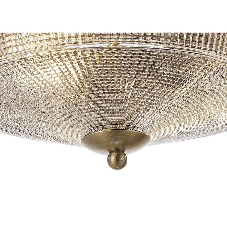 Idolite Sheridan Antique Brass 2 Light Flush Ceiling Light Complete With Prismatic Glass Shade