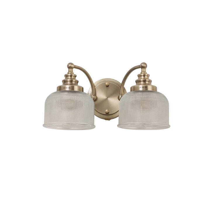 Idolite Sheridan Antique Brass 2 Light Wall Light Complete With Prismatic Glass Shades