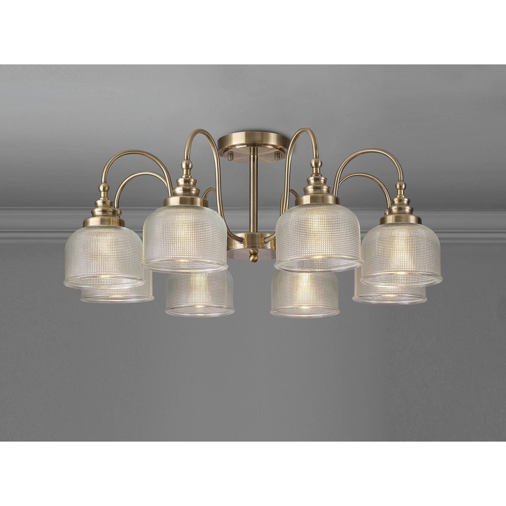 Idolite Sheridan Antique Brass 8 Light Pendant Complete With Prismatic Glass Shades