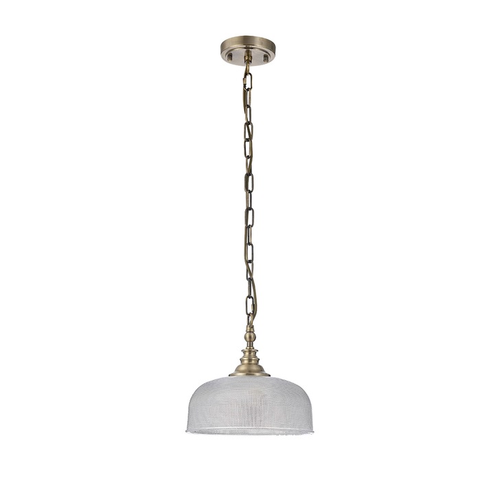 Idolite Sheridan Antique Brass Single Pendant Light Complete With Prismatic Glass Shade