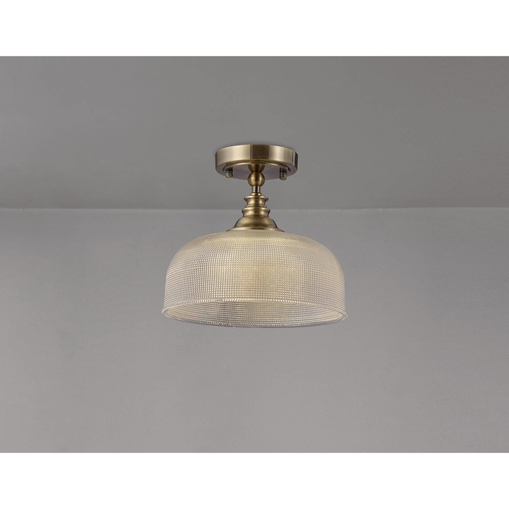 Idolite Sheridan Antique Brass Single Pendant Light Complete With Prismatic Glass Shade