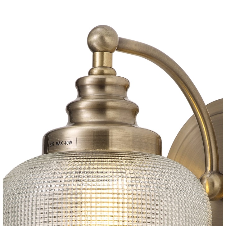 Idolite Sheridan Antique Brass Single Wall Light Complete With Prismatic Glass Shade