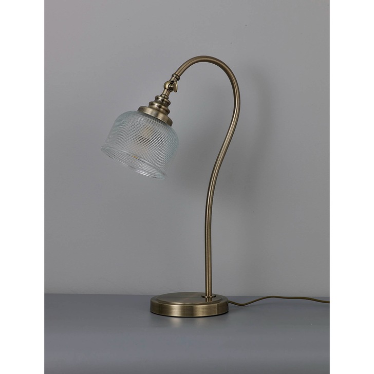 Idolite Sheridan Antique Brass Table Lamp Complete With Prismatic Glass Shade