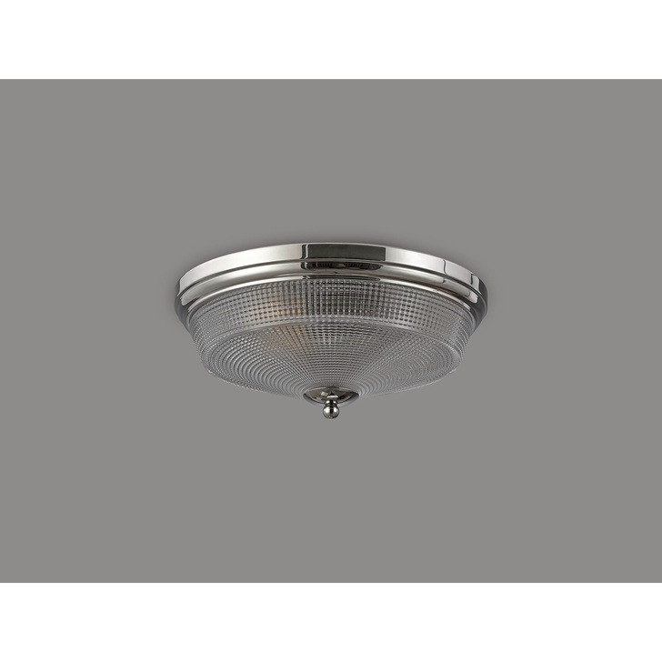 Idolite Sheridan Polished Nickel 2 Light Flush Ceiling Light Complete With Prismatic Glass Shade