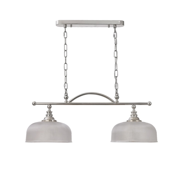 Idolite Sheridan Polished Nickel 2 Light Linear Bar Pendant Complete With Prismatic Glass Shades