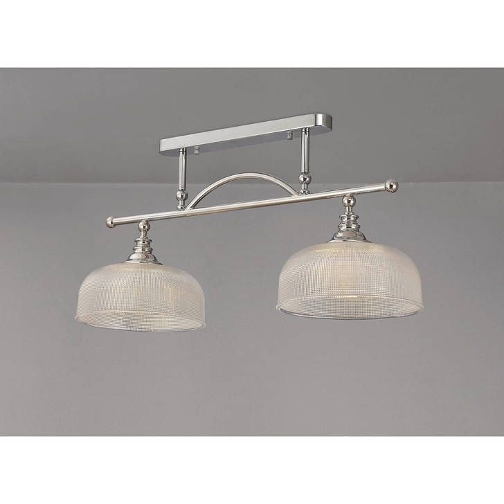 Idolite Sheridan Polished Nickel 2 Light Linear Bar Pendant Complete With Prismatic Glass Shades