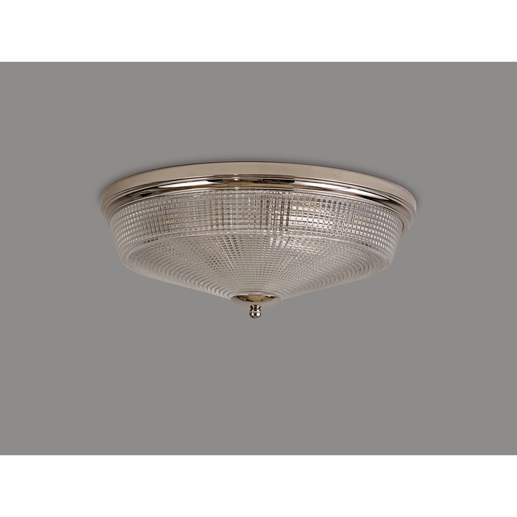 Idolite Sheridan Polished Nickel 3 Light Flush Ceiling Light Complete With Prismatic Glass Shade